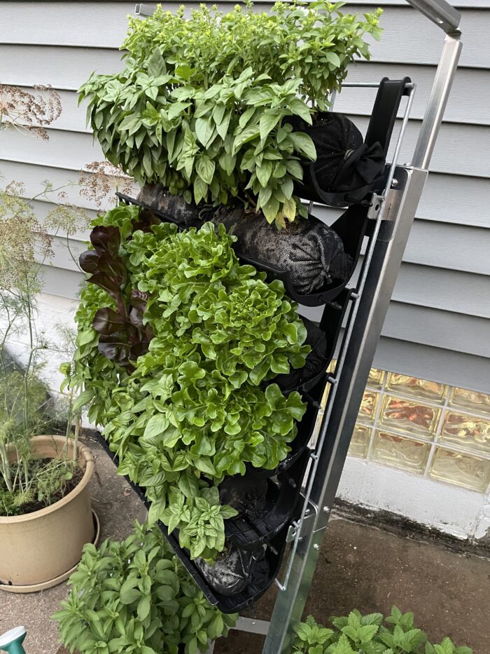 Side view of garden rack