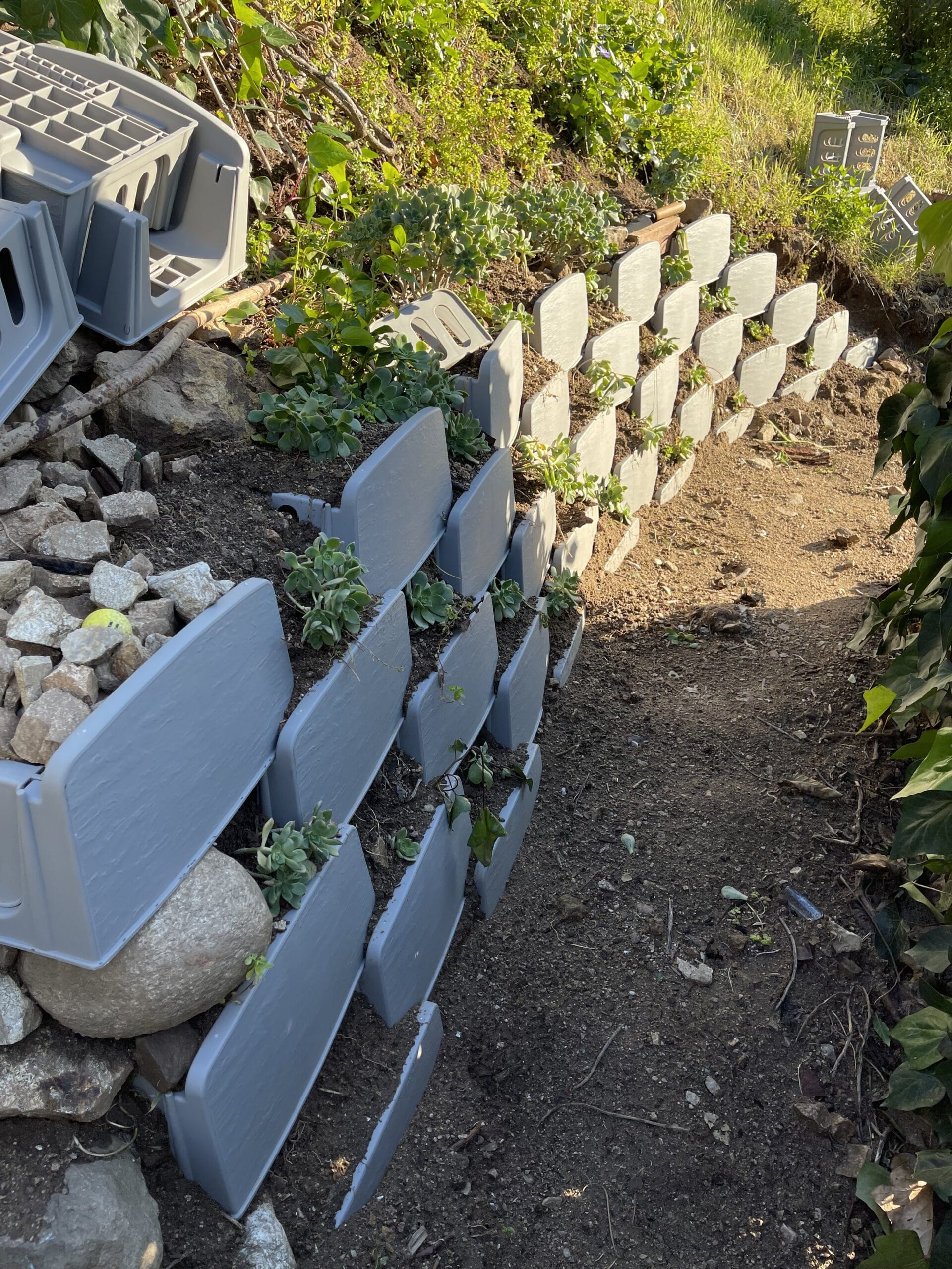 Side view of new living retaining wall
