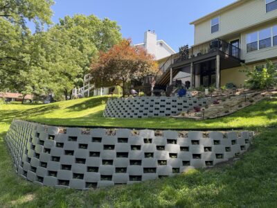 Freshly planted Varden living retaining wall