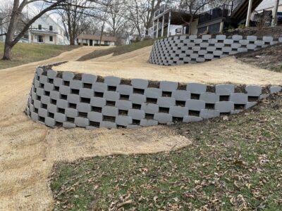 Freshly completed Varden plantable retaining wall