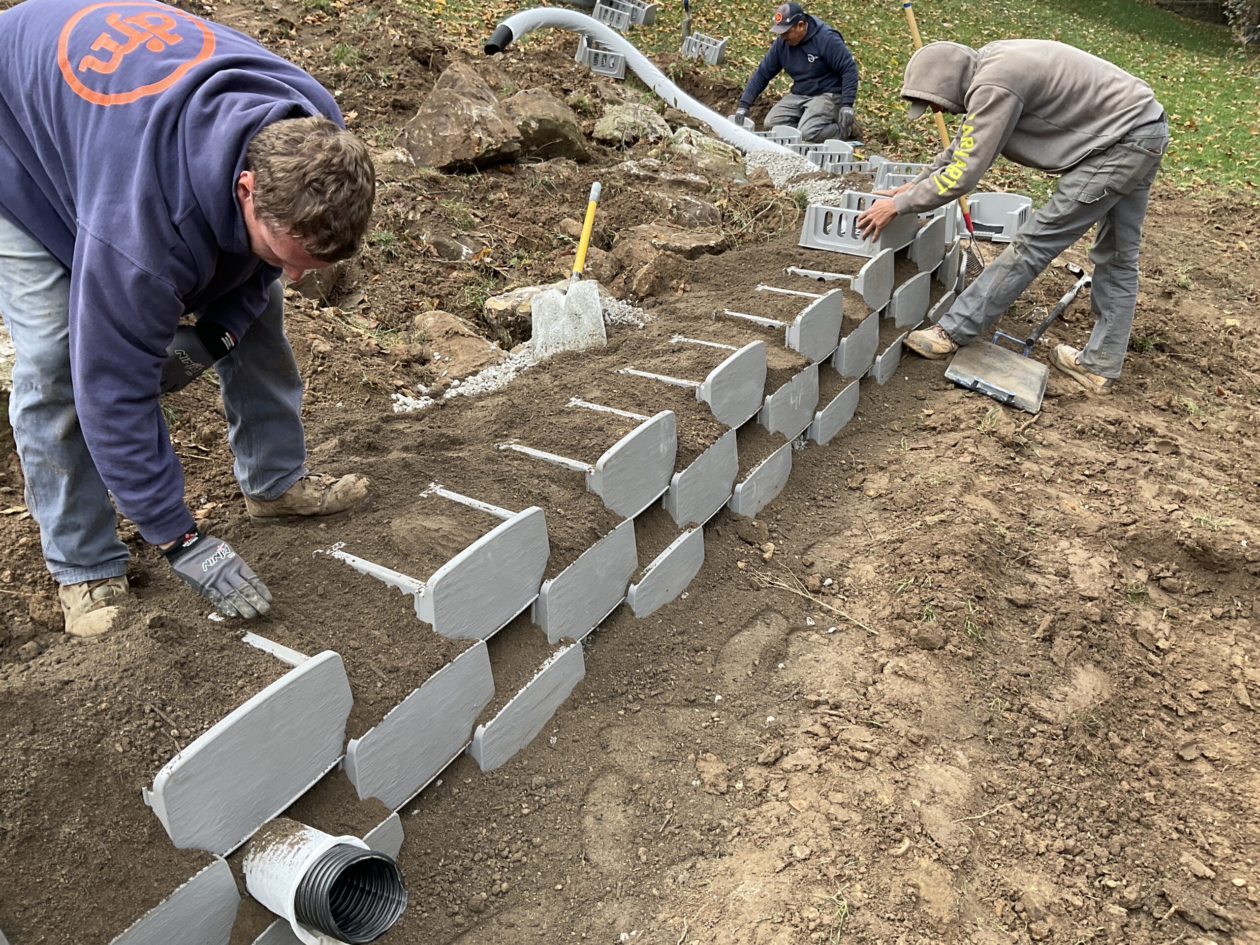 Varden plantable retaining wall with soil in the blocks pockets for planting