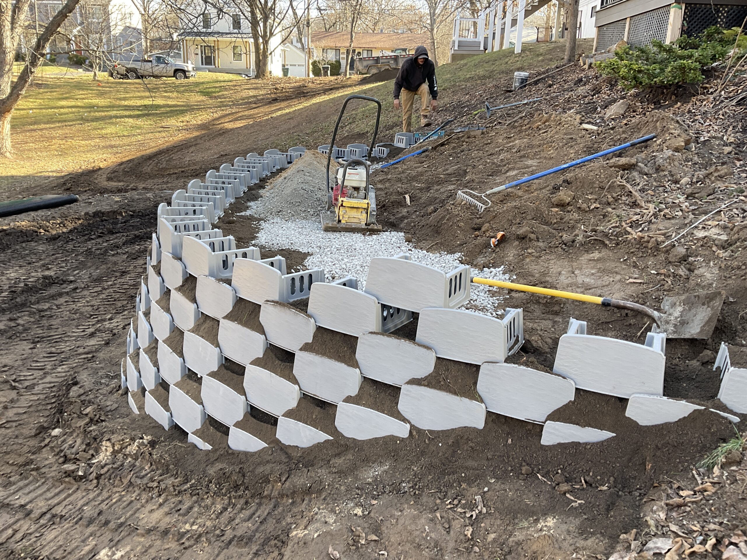 Varden retaining wall under construction