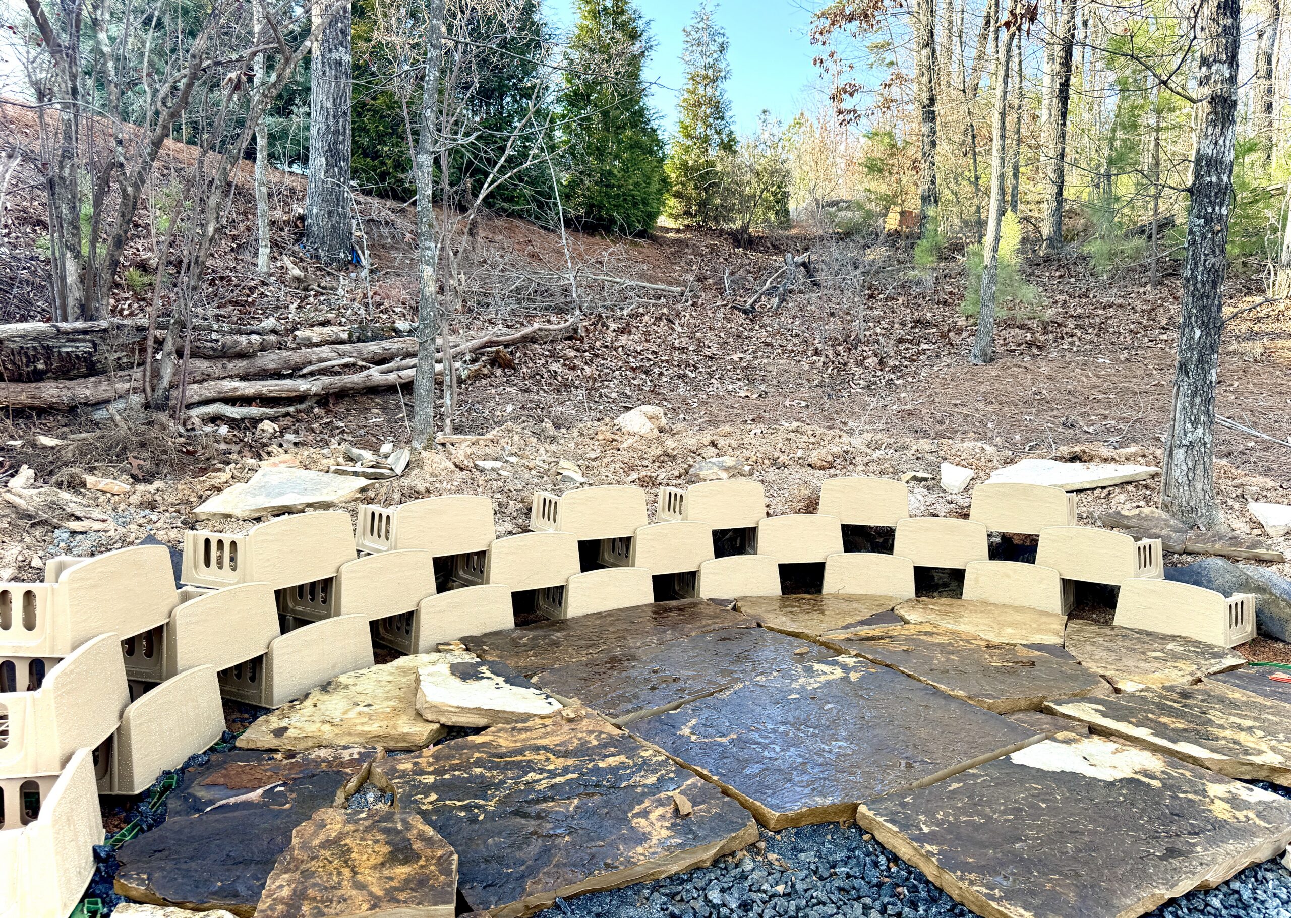 Varden living wall during installation with Tan blocks