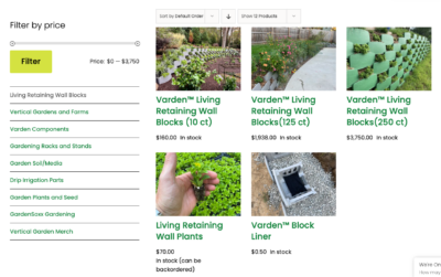 Screenshot of the Varden retaining wall category in the Verdtech Shop