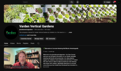 Screenshot of the Varden Vertical Garden Channel on YouTube